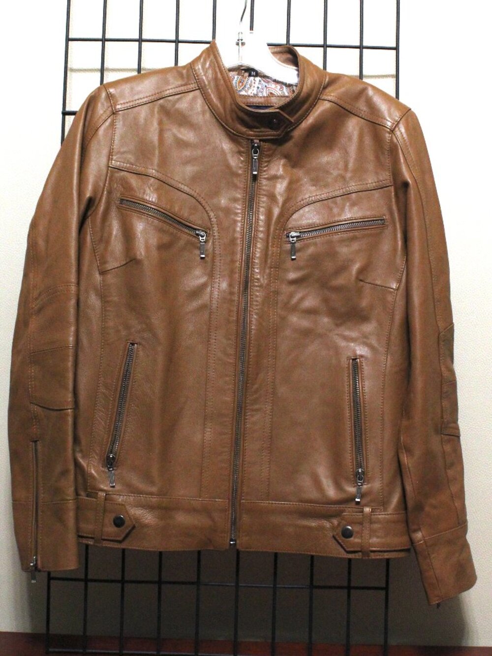 Dolly Lamb Womens Paisley Lined Brown Leather Bomber Jacket Size Medium